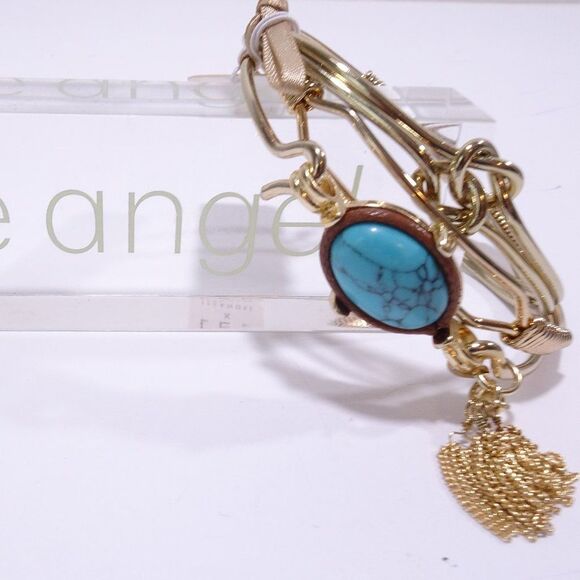 Revolve NWT Roxanne Assoulin Gold Bracelet Tassel and Turq Stone Bangle Set 3 - Picture 2 of 16